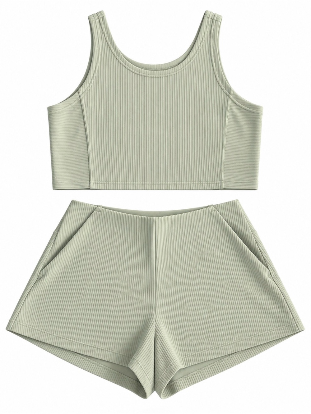 Ribbed High-Waist Women’s Shorts in Kohlrabi Green
